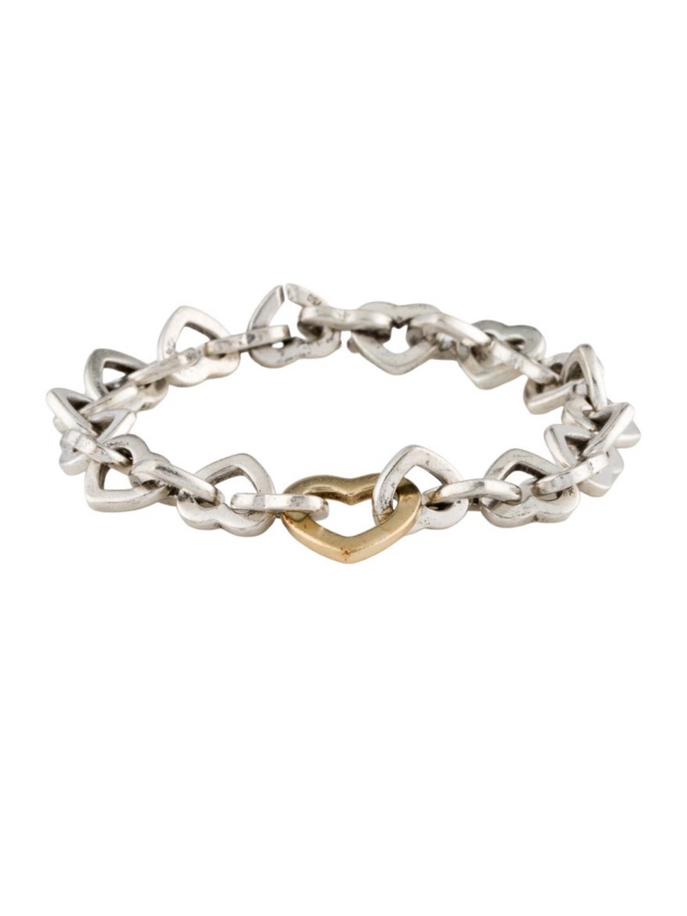 Tiffany & Co. Vintage Two-Tone Heart Link Bracelet in Silver and Gold